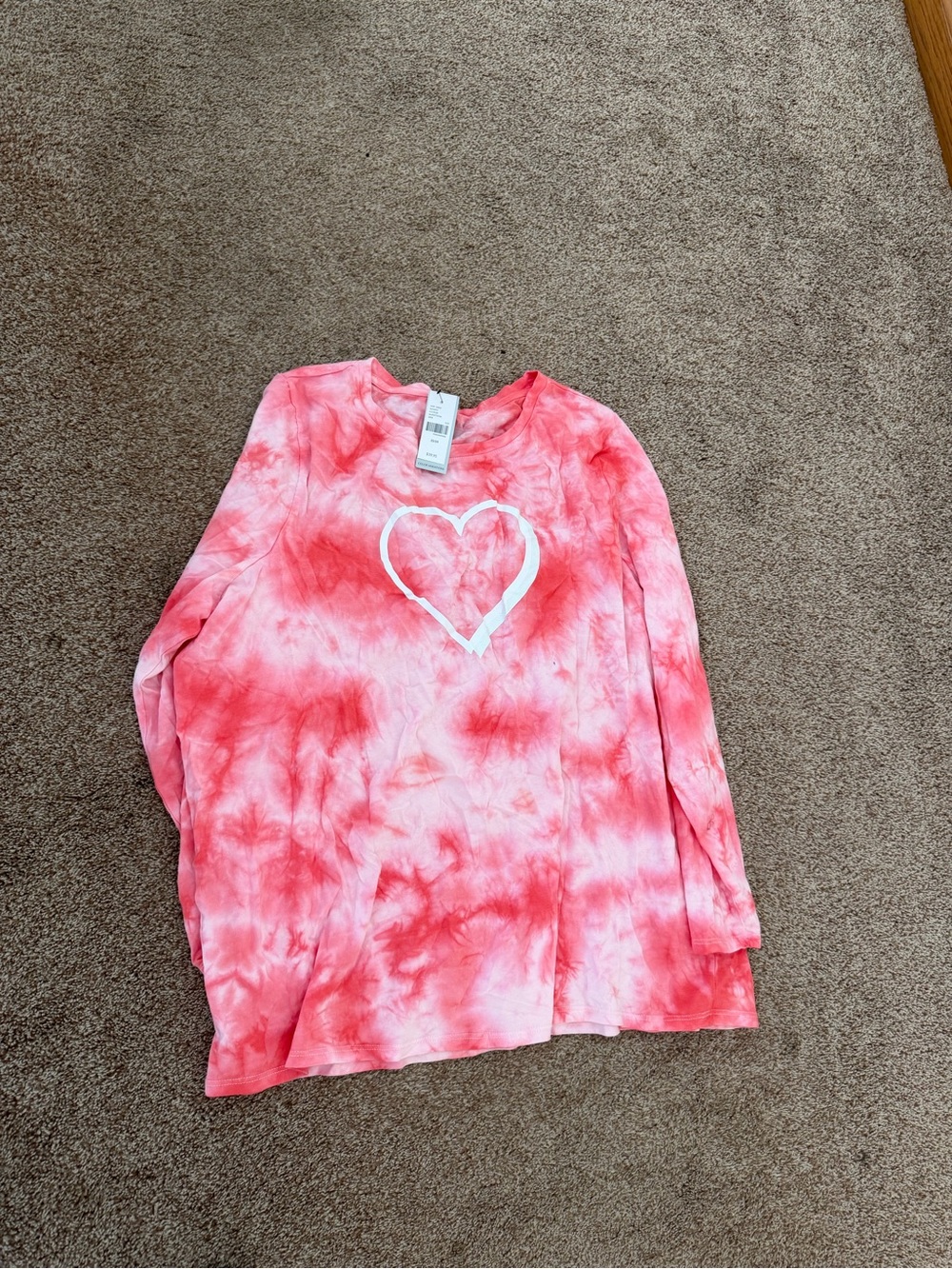 Lane Bryant Pink Tie-Dye Long Sleeve Tee with White Heart